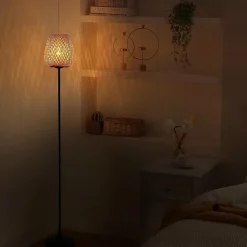 Lampe sur pied en bambou avec interrupteur sur câble base E27