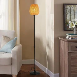 Lampe sur pied en bambou avec interrupteur sur câble base E27