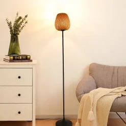 Lampe sur pied en bambou avec interrupteur sur câble base E27