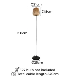 Lampe sur pied en bambou avec interrupteur sur câble base E27