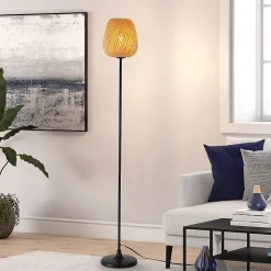 Lampe sur pied en bambou avec interrupteur sur câble base E27