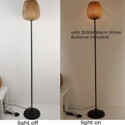 Lampe sur pied en bambou avec interrupteur sur câble base E27