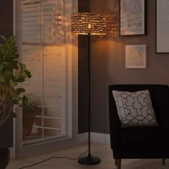 Lampe sur Pied en Rotin Tressée à la Main avec Interrupteur de Câble Douille E27 pour Salon et Chambre