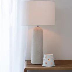 Lampe sur pied en terre cuite et lin (38x38x68 cm - Blanc)