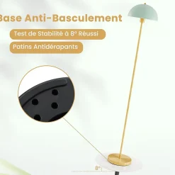 Lampe sur Pied H.165CM avec Interrupteur au Pied,Base Lestée et Abat-jour Vert,Douille E27,Max. 60 W,Ampoule Non Incluse