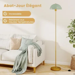 Lampe sur Pied H.165CM avec Interrupteur au Pied,Base Lestée et Abat-jour Vert,Douille E27,Max. 60 W,Ampoule Non Incluse