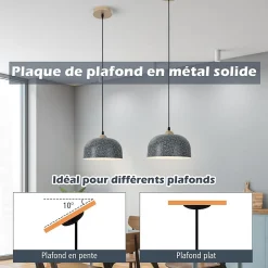 Lampe Suspendue avec Abat jour Lustre Plafonnier avec Corde de Suspension Réglable Douille E27 Gris