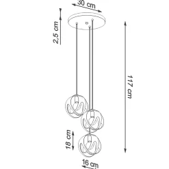 Lampe suspendue en acier 3 lampes 30x30x117cm Sollux