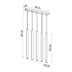Lampe suspendue en acier 5 lampes 45x5x90cm Sollux