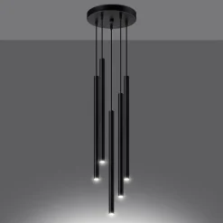 Lampe suspendue en acier 5 ampoules 4000K - 25x25x110cm Sollux