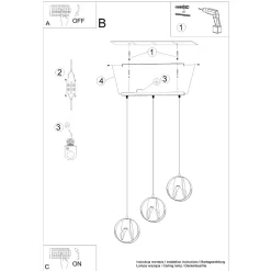 Lampe suspendue en acier 3 lampes 50x16x117cm Sollux