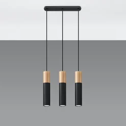Lampe suspendue en acier/bois 3 lampes 45x6x90cm Sollux