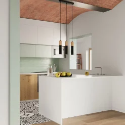 Lampe suspendue en acier/bois 3 lampes 45x6x90cm Sollux