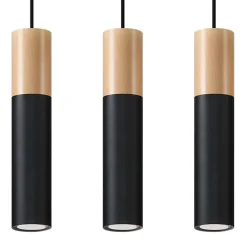 Lampe suspendue en acier/bois 3 lampes 45x6x90cm Sollux