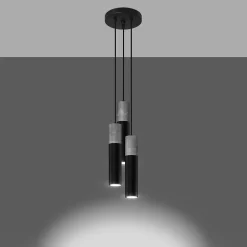 Lampe suspendue en acier/béton 3 lampes 20x20x110cm Sollux