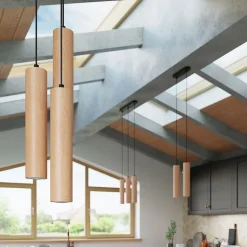 Lampe suspendue en bois 3 lampes 20x20x100cm Sollux