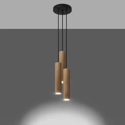 Lampe suspendue en bois 3 lampes 20x20x100cm Sollux