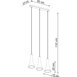 Lampe suspendue en béton 3 ampoules 4000K - 46x12x110cm Sollux
