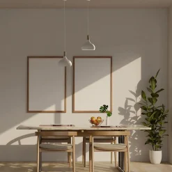 Lampe Suspendue en Métal Blanc et Bois Style Nordique pour Salon et Salle à Manger E27 26cm