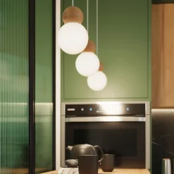 Lampe suspendue en verre/bois 3 lampes 31x31x124cm Sollux