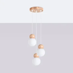 Lampe suspendue en verre/bois 3 lampes 31x31x124cm Sollux