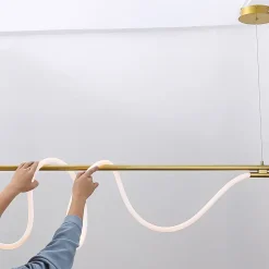 Lampe Suspendue Moderne Néon Ondulant SALSA avec Support Métal Doré - 360 - 45W - 4000K Blanc Neutre