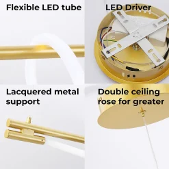 Lampe Suspendue Moderne Néon Ondulant SALSA avec Support Métal Doré - 360 - 45W - 4000K Blanc Neutre