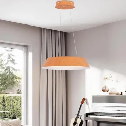 Lampe Suspension 21W LED Lumière Chaude 3000K Luminaire Moderne avec Grain de Bois et Cadre en Métal pour Chambre