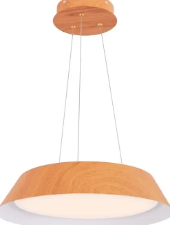 Lampe Suspension 21W LED Lumière Chaude 3000K Luminaire Moderne avec Grain de Bois et Cadre en Métal pour Chambre