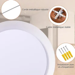 Lampe Suspension 21W LED Lumière Chaude 3000K Luminaire Moderne avec Grain de Bois et Cadre en Métal pour Chambre