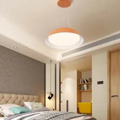 Lampe Suspension 21W LED Lumière Chaude 3000K Luminaire Moderne avec Grain de Bois et Cadre en Métal pour Chambre