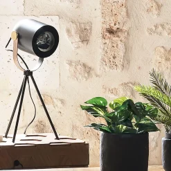 Lampe trépied Bil - noir - bois et doré - métal H45 cm - Atmosphera