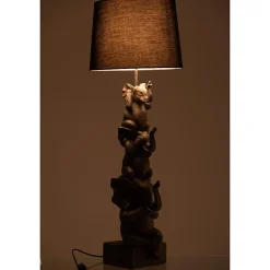 Lampes 3 éléphants en résine et textile marron 36x36x98 cm
