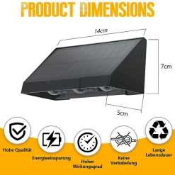 Lampes solaires d'extérieur NETTLIFE - Applique murale solaire d'extérieur, LED 3 000 K, blanc chaud, 2 modes