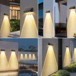 Lampes solaires d'extérieur NETTLIFE - Applique murale solaire d'extérieur, LED 3 000 K, blanc chaud, 2 modes