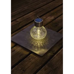 Lampion solaire inox avec verre craquelé à suspendre ou à poser- Hauteur 11,5cm- Diamètre 9,5cm- 2 Lumens- Eclairage extérieur