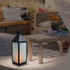 Lanterne décorative LED 'DORIS' en plastique et verre noir, LED intégrées, pour l'intérieur