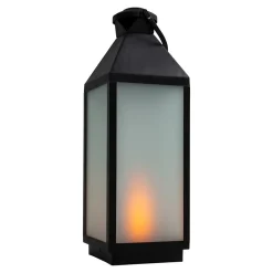 Lanterne décorative LED 'DORIS' en plastique et verre noir, LED intégrées, pour l'intérieur