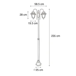 Lanterne d'extérieur classique noire 235 cm 2 lumières IP44 - Berta
