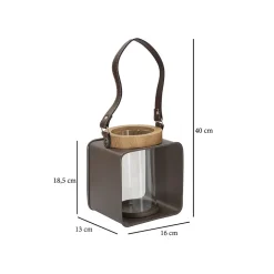 Lanterne en bois et verre brun 16x13x18,5 cm