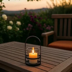 Lanterne en métal noir et verre 20x10cm