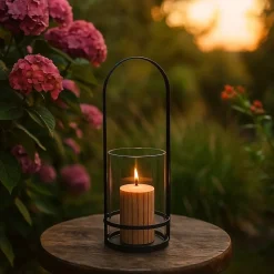 Lanterne en métal noir et verre 30x10cm