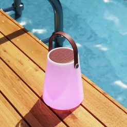 Lanterne enceinte extérieur LED bluetooth à batterie IP44 4 W 75lm RVB et blanc froid H.19,2 x l.15,7cm mat blanc, rouge et marron