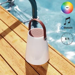 Lanterne enceinte extérieur LED bluetooth à batterie IP44 4 W 75lm RVB et blanc froid H.19,2 x l.15,7cm mat blanc, rouge et marron