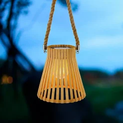 Lanterne extérieur LED à énergie solaire IP44 0.06 W blanc chaud H.33,5 x l.17,5cm bambou