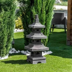 Lanterne japonaise pagode en pierre de lave de 80 cm