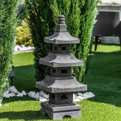 Lanterne japonaise pagode en pierre de lave de 80 cm