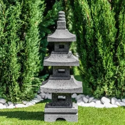 Lanterne japonaise pagode en pierre de lave de 80 cm