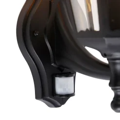 Lanterne murale d'extérieur noire avec détecteur de mouvement - La Havane IP44