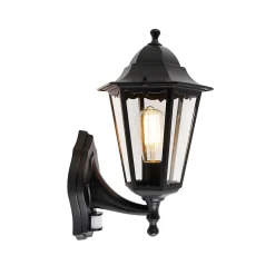 Lanterne murale d'extérieur noire avec détecteur de mouvement - La Havane IP44